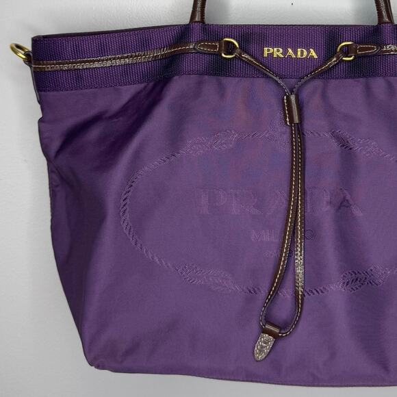 Prada Tessuto Nylon Jacquard Logo Tote in Viola Purple 16"x10" Shoulder Tote Bag - Picture 2 of 16